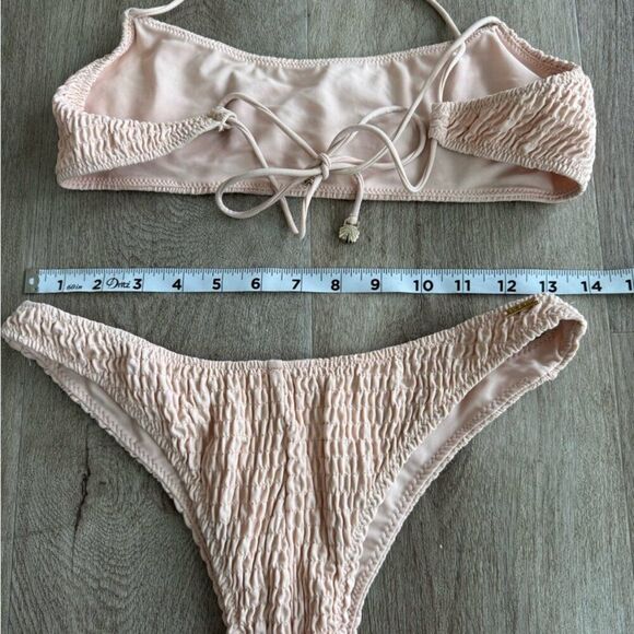 Sarah’s Day X White Fox Boutique Bikini Set Cheeky High Cut Ribbed Pink Tan M - Picture 8 of 9